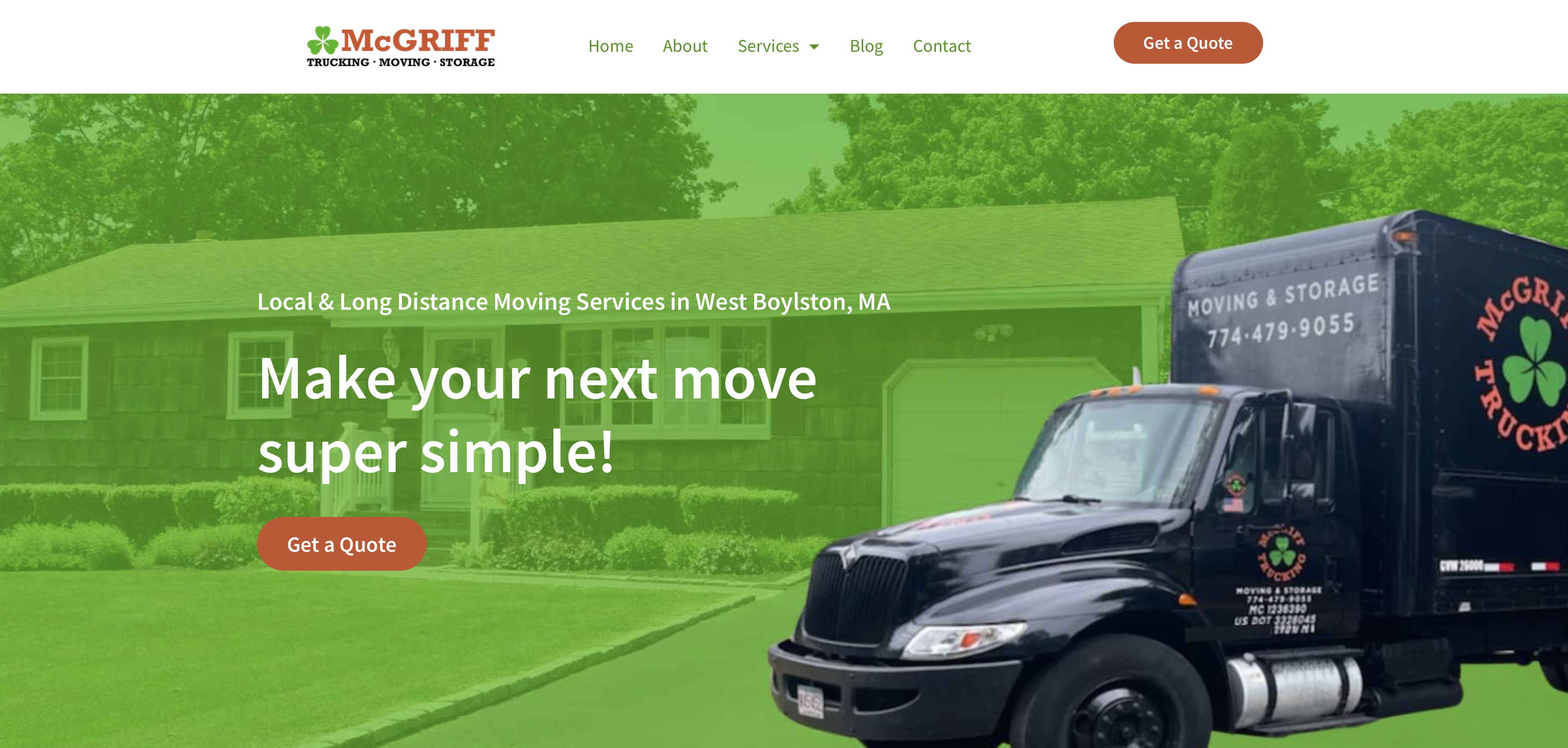 Image showing the home page of McGriff Moving.