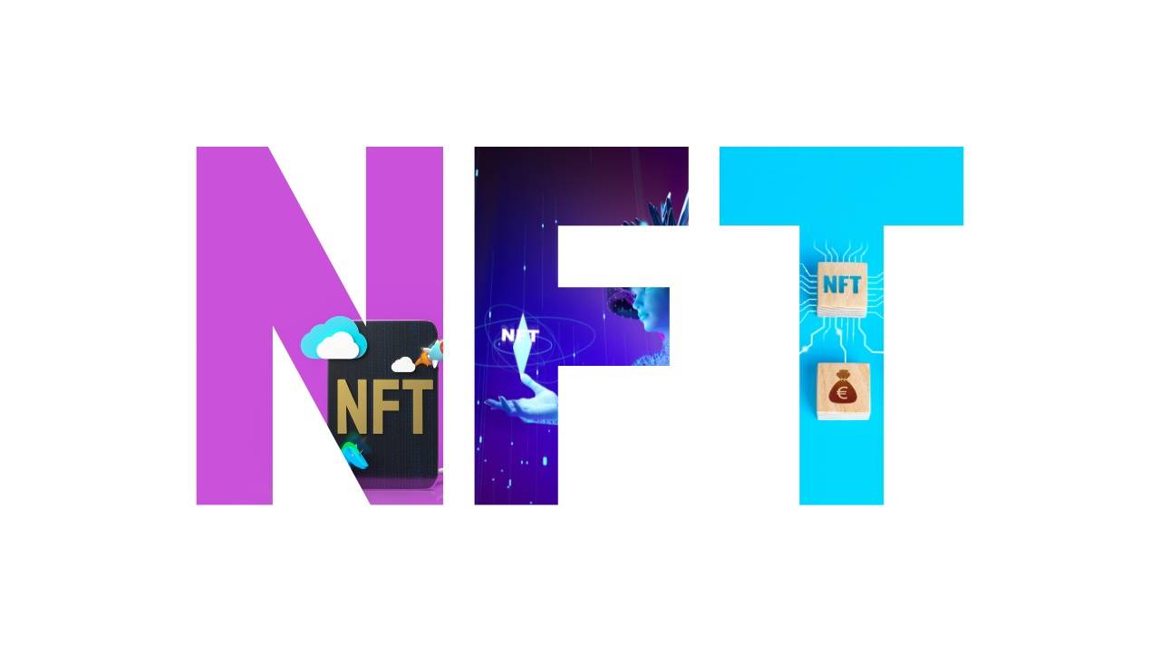 Graphic that reads NFT and images of NFTs within the letters