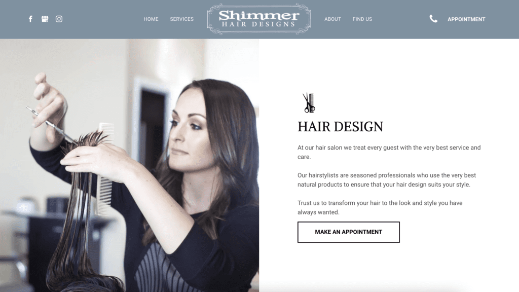 Screenshot of shimmer web site
