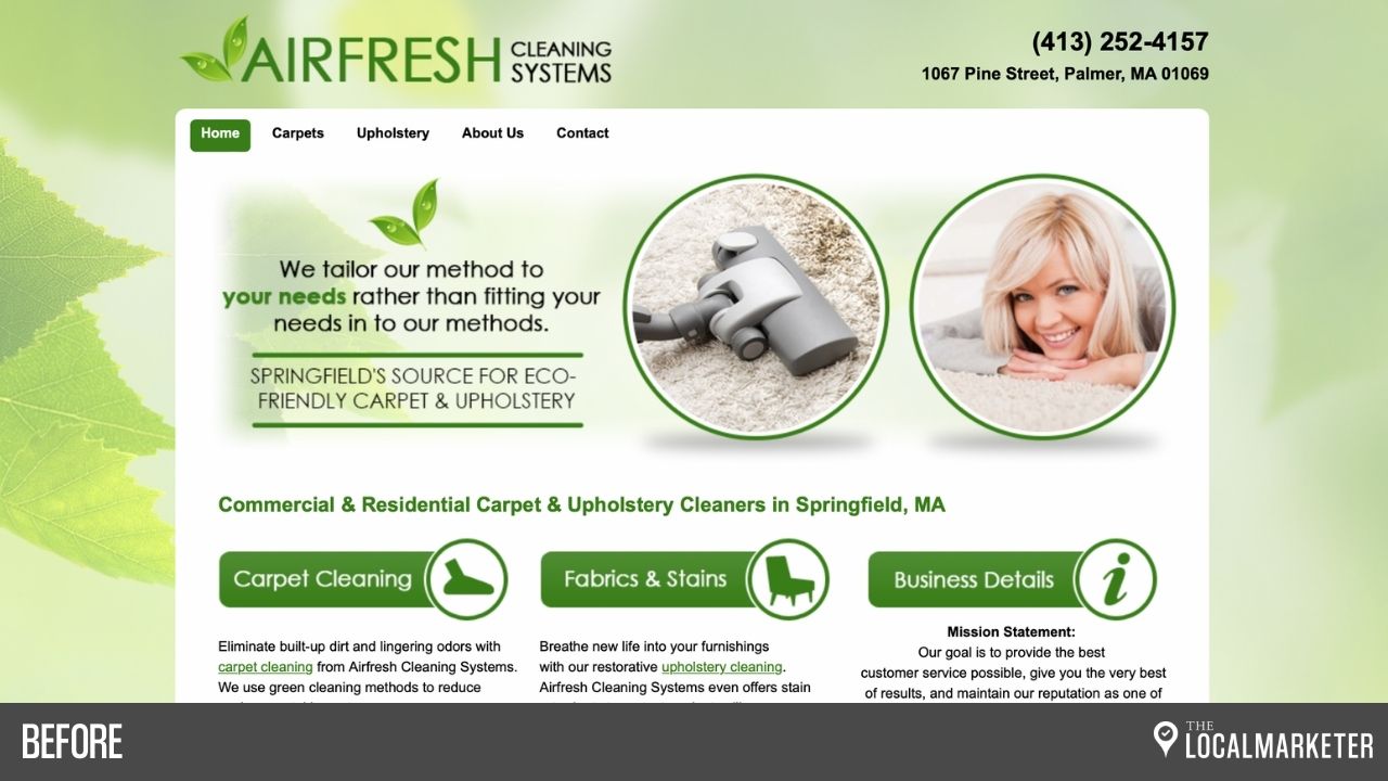 Screenshot of Air Fresh's previous website.
