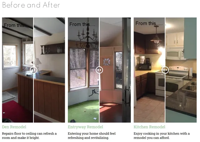 Screenshot of before and after sections on house matters website The Local Marketer