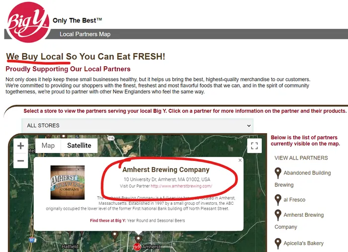 Screenshot of a local grocery store website promoting another business' product.