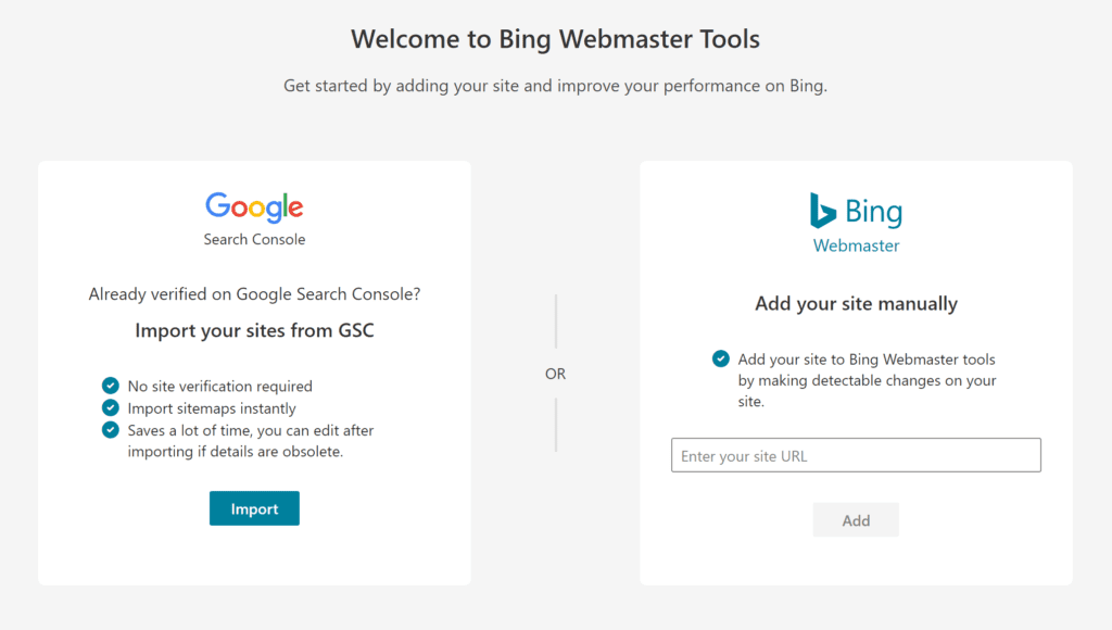 Screenshot of adding website to Bing Webmaster Tools