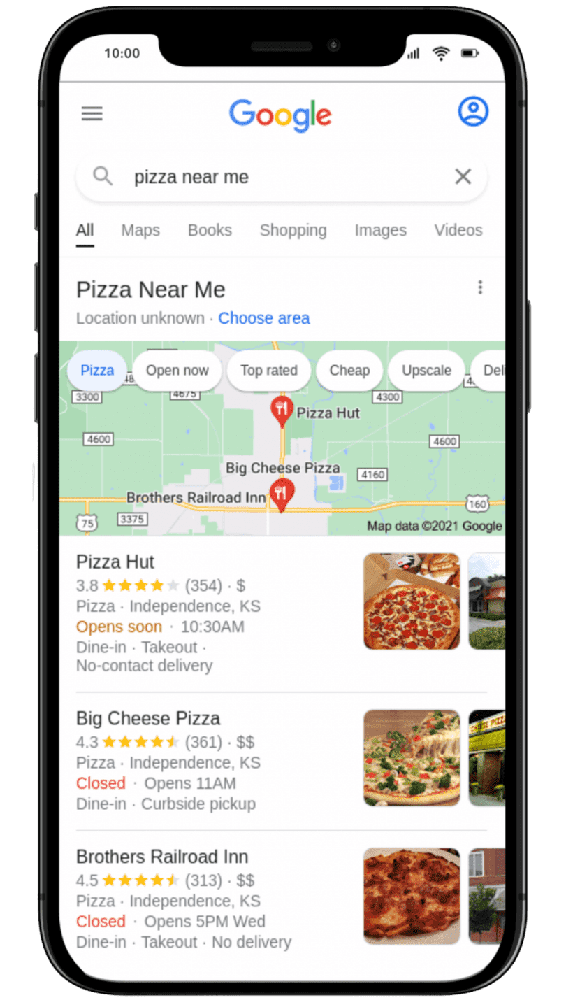 Screenshot of a mobile device showing a Google near me search.