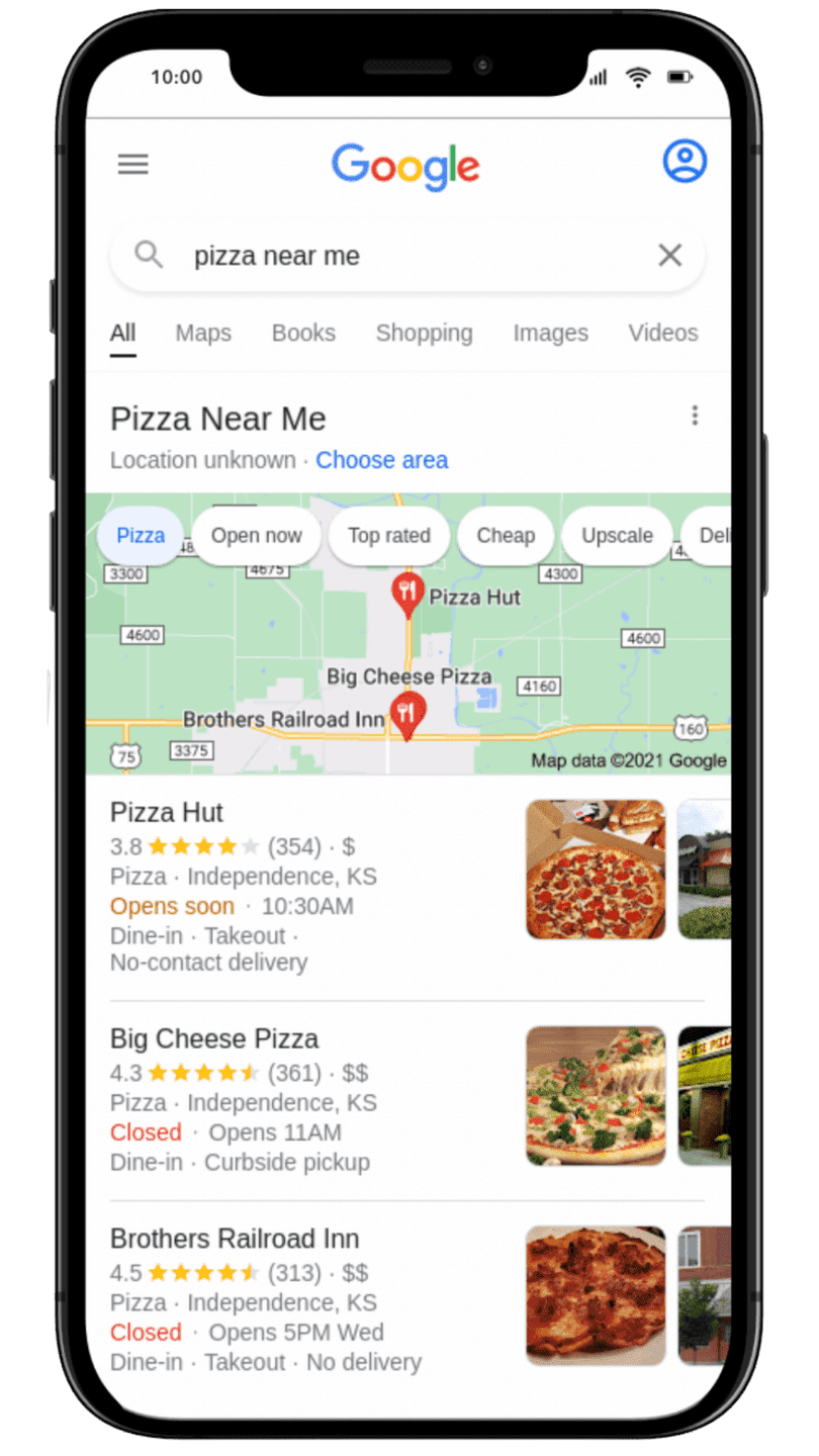 near_me_search Screenshot of a mobile device showing a Google near me search.