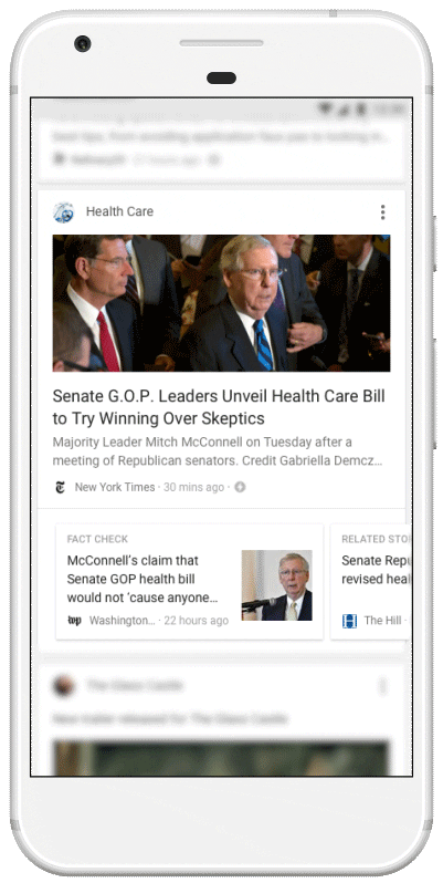 GIF of Google Discover news feed on a mobile device.