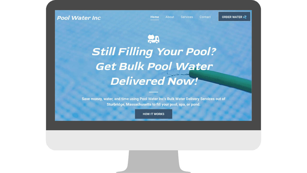Graphic showing Pool Water Inc's website on an iMac.