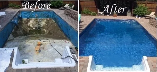 Photo of before a pool is cleaned and after builds trust and is part of good website design.