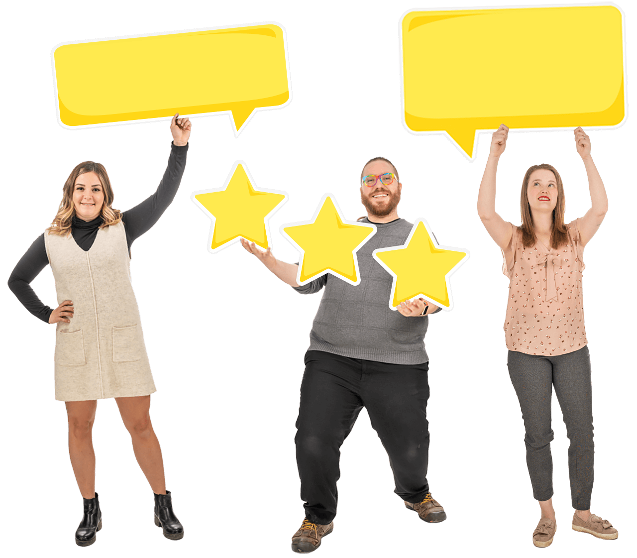reviews People holding review starts.
