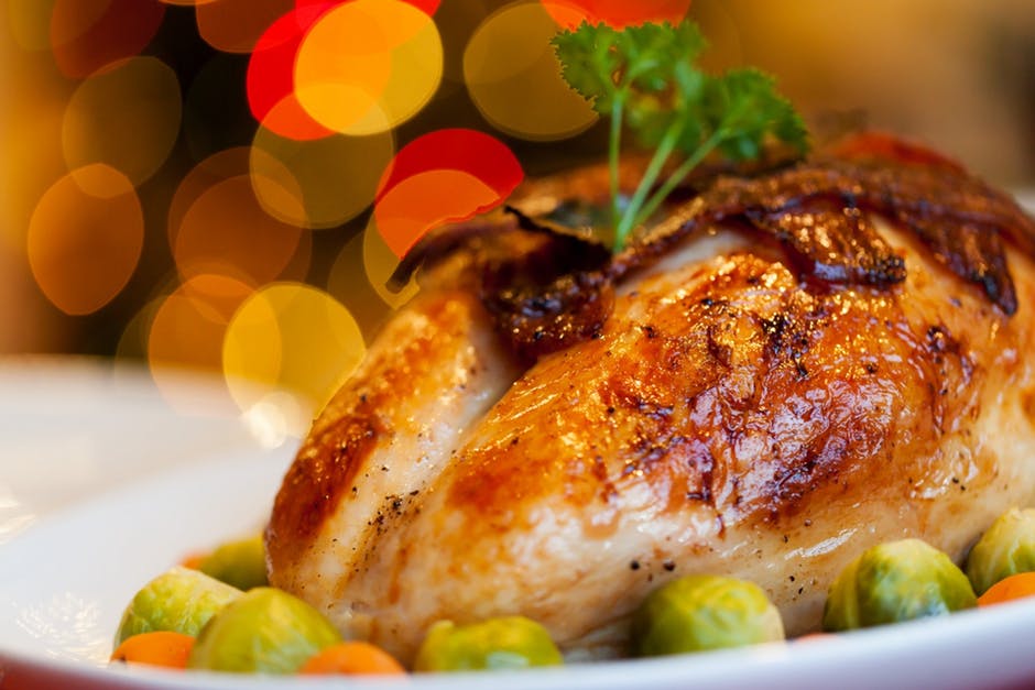 Photo of a cooked Thanksgiving Turkey on a plate to help inspire Thanksgiving Marketing Ideas.