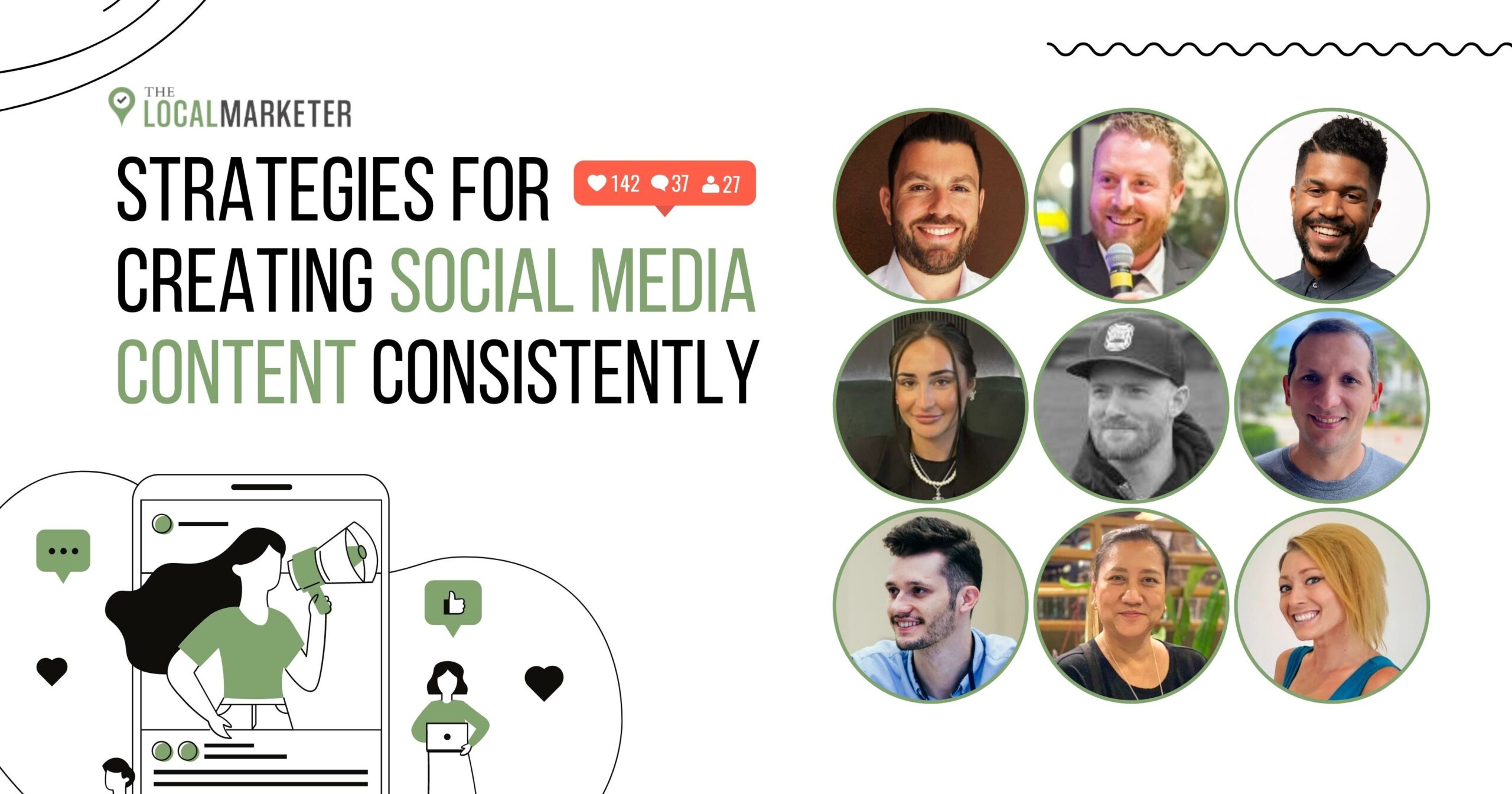 Graphic showing different artwork of sharing social media along with headshots of contributors