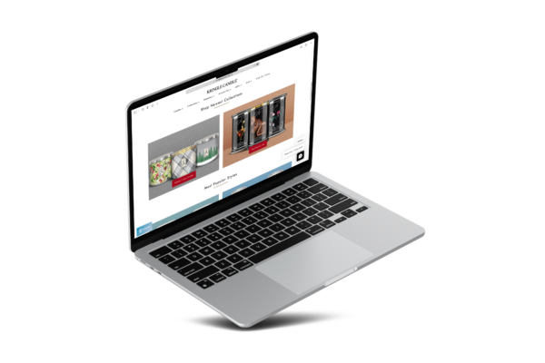 Graphic of a laptop with Kringle Candle's website displayed.