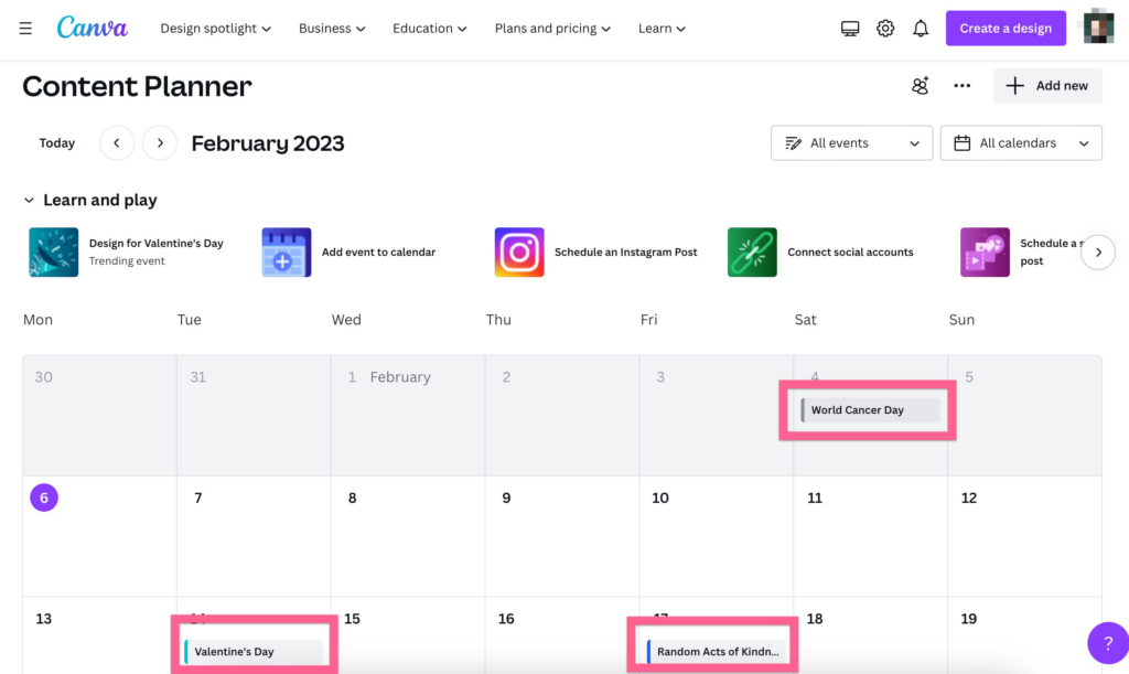 Screenshot of Canva's content calendar.